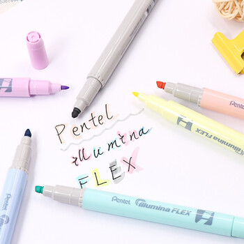 派通（Pentel ）双头淡色荧光笔 马卡龙色系水性记号笔 学生重点标注笔SLW11P 灰色