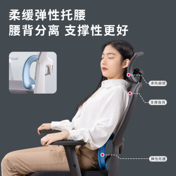 得力（deli）91021人体工学电脑椅 双背头枕可调办公椅 升降扶手居家椅 黑框