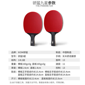 骄猛XIOM 乒乓球拍直拍单只 9星九星碳素球拍双面反胶 ZETA 9.0S