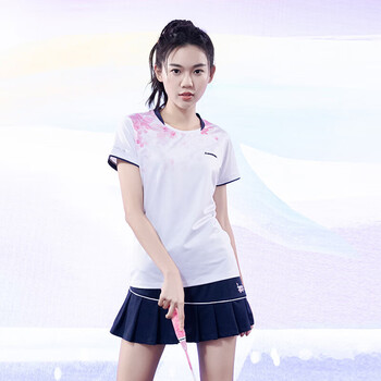 川崎（KAWASAKI）羽毛球服女款速干T恤运动短裙繁花似锦两件套装A2808 霜白 XL