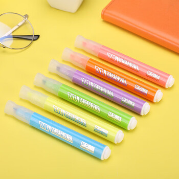 晨光（M&G）6色荧光笔经典单头记号笔醒目重点标记笔水性手绘手账笔AHMV7602 6支/盒