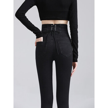 yishan牛仔裤女品牌女装黑色高腰牛仔裤女加绒紧身显瘦2022秋冬紧身