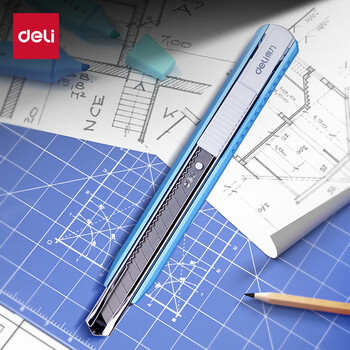 得力小号美工刀壁纸刀铝合金外壳快递刀开箱刀裁纸刀9mm简约办公用品 2086 浅蓝