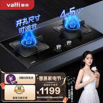 华帝（VATTI）燃气灶 天然气 双灶台打火灶具 底盘尺寸可调节 4.5kW猛火家用 JZT- i10065B