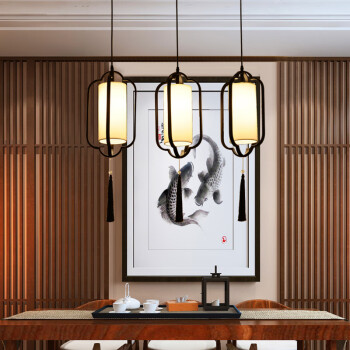 格蒂诗 新中式吊灯复式楼梯间小客厅灯复古现代中国风床头餐厅茶楼灯具 3头 长方形直盘 长70cm /黑