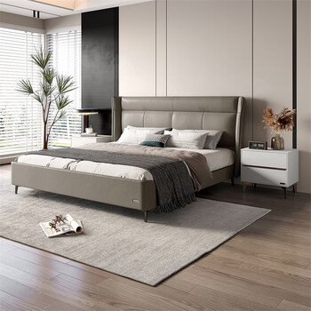 全友家具家居皮床床现代简约主卧大气进口牛皮轻奢真皮双人床116021单