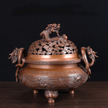 匠魂紫铜香炉特大号三足仿古中式禅意香薰炉檀香家用室内客厅祠堂供奉