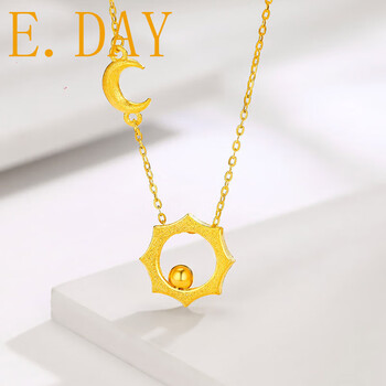 老凤凰黄金日月星辰项链足金999日月星辰守护套链时尚太阳5g黄金锁骨