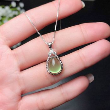 铭闽520礼物925葡萄石吊坠女时尚玉项链个性款生日礼物实拍镀白金色