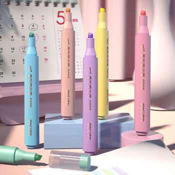 得力6支6色考试复习划重点荧光笔标记笔 办公记号笔学生笔记手账涂鸦绘画笔S605