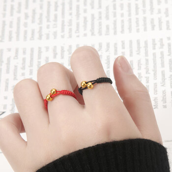 玉久久 转运珠戒指金珠戒指女编织红绳金小金豆戒子定制小金珠小众