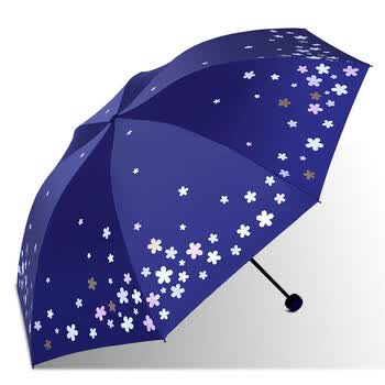 天堂伞 浪漫樱花黑胶三折晴雨伞 33633E