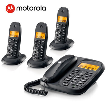 摩托罗拉（Motorola）数字无绳电话机 无线座机 子母机一拖三 办公家用 中文显示 双免提套装CL103C(黑色)