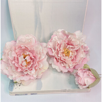 汉服头饰发夹古风绢花新鲜饰品配饰花朵发饰头花头饰 牡丹浅粉三件套