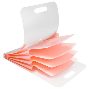 金得利 5格A4竖式手提风琴包大容量竖款文件夹学生试卷资料收纳包文件袋透明多层分类文件包 粉色 DC7105