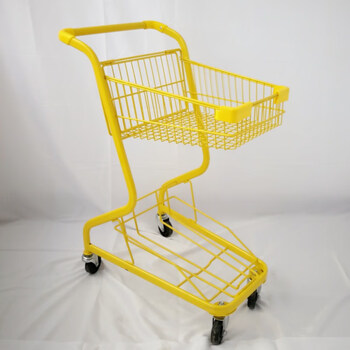 超市购物车双层手推车ktv粉色手推车物业家用购物车水果店手推车黄色