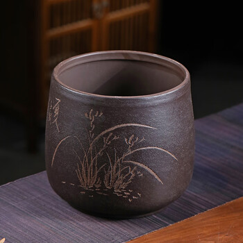 千寿堂普洱茶叶罐 宜兴紫砂原矿手工 紫泥 春兰茶叶罐