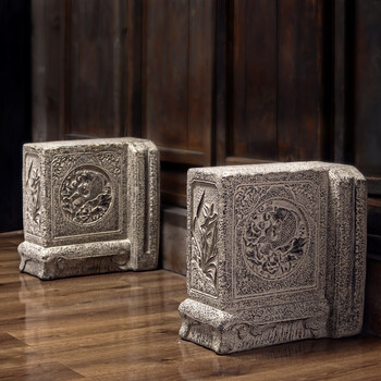 仿石雕石鼓门墩抱鼓石一对家用仿古庭院别墅看门门口树脂石粉石墩摆件