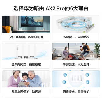 华为路由AX2 Pro 智能加速 双频智能切换 Wi-Fi6双千兆无线路由器 5G双频 畅享4K影片 儿童上网保护