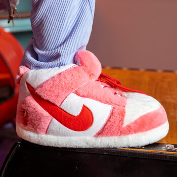 创意搞怪粉aj棉拖鞋情人节胖胖棉鞋冬季室内地板拖鞋情侣款毛绒鞋官方