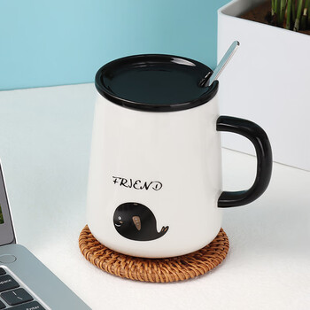 拜杰马克杯杯子礼物咖啡杯牛奶杯早餐杯带勺盖杯男女大容量水杯420ML