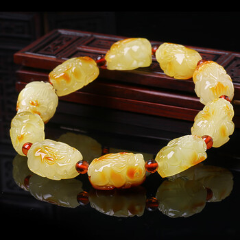 联辉 琥珀蜜蜡 貔貅 手链 招财神兽 17.24g【珠宝】