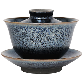 ☆天目茶碗　青色百花油滴天目　茶碗　茶道具　遺品整理 天目茶碗 油滴天目 青色百花油滴天目 茶道具 茶碗 遺品整理