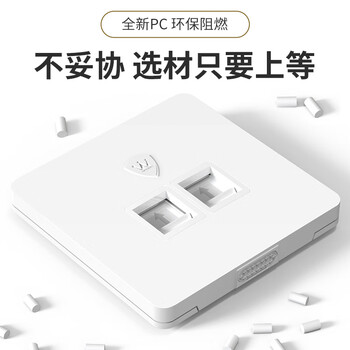 万级 六类网络面板 千兆免打网线插座二位双口 86型网络+电视家装宽带墙壁装修面板 1-14946白