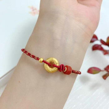 圈本命年编织手绳手饰品送女友情人节生日礼物 黄金平安扣手链红绳款