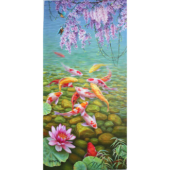 朝鲜油画 功勋画家张成林 精品手绘《紫气有鱼》