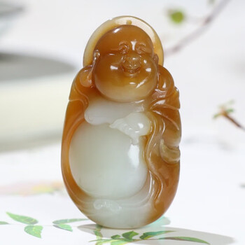 玉赐平安天然新疆糖白玉挂件和田玉项链弥勒佛玉坠女士款笑佛玉石吊坠