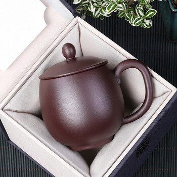 紫砂龙蛋杯壶光砂色宜兴紫砂杯全手工原矿老紫泥龙蛋杯办公杯盖杯茶具