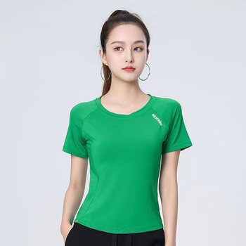 上衣单件夏季圆领t恤绿色半袖跳舞衣服大妈运动健身速干衣 绿色短袖