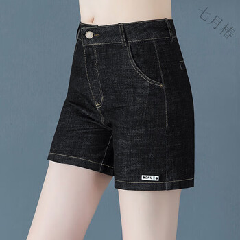 七月椿半截裤女中年妇女短裤穿女休闲弹力牛仔裤女四分夏季阔腿高腰
