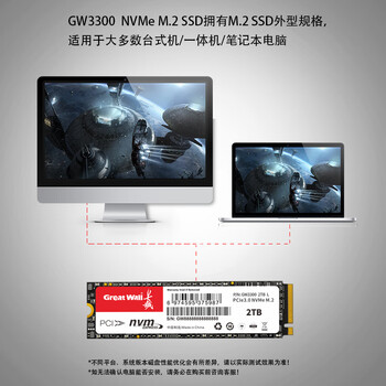 长城(Great Wall)1TB SSD固态硬盘 M.2接口(NVMe协议)PCIe 3.0x4 GW3300系列 读速高达3300MB/s 长城(Great Wall)1TB SSD固态硬盘 M.2接口(NVMe协议)PCIe 3.0x4 GW3300系列 读速高达3300MB/s