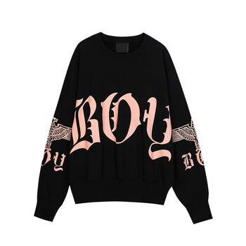 boy高boy卫衣情侣男女大粉字母印花落肩袖圆领套头春秋冬黑xs80120斤