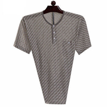 人爷爷装老头衫男装17号咖啡短袖亚麻棉吸汗透气120建议160180斤穿