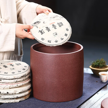 金镶玉宜兴紫砂茶叶罐紫 洱茶饼密封大号陶瓷罐 直筒复古茶叶罐 金镶玉宜兴紫砂茶叶罐紫 洱茶饼密封大号陶瓷罐 直筒复古茶叶罐