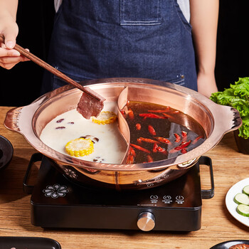 隆顺铜艺铜火锅盆紫铜电磁炉火锅锅具鸳鸯铜锅火锅重庆四川火锅炉30cm