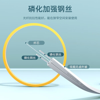 山泽(SAMZHE))电信级皮线光纤蝶形室内单模双芯光纤入户线 2芯2钢丝光缆 白色500米 FH22-500B