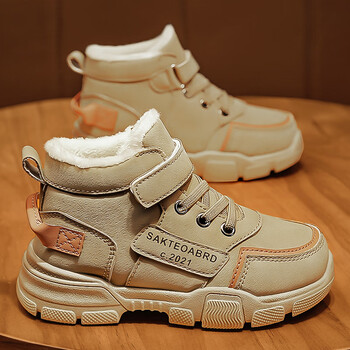 安錔断码儿童棉鞋男童鞋2023新款秋冬季加绒保暖短靴子中大童男童卡其