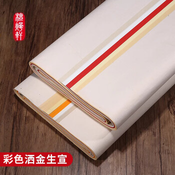 檀烨轩彩色宣纸加厚洒金生宣纸仿古大红双面彩色宣纸毛笔字作品纸书法专用纸龙纹款万年红四尺整张25张