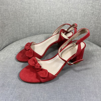 爱步蝶dfuse专柜品质反季断码处理女鞋夏季凉鞋牛皮红色羊反绒皮38