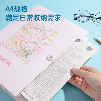 得力（deli）A4/8格便携风琴包 文件资料手提包资料册收纳夹 小学初高中试卷票据资料收纳册 文件保护混色PM303
