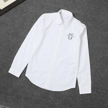 品璇d奥家小蜜蜂刺绣胸标长袖衬衫男发型师修身商务休闲黑白衬衣潮牌