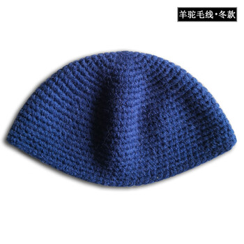 瓜皮帽男羊毛秋冬季手工编织羊毛针织帽男保暖瓜皮帽父亲爷爷长辈礼物