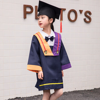 儿童博士服幼儿园毕业照服装博士帽拍照衣服小学毕业礼服学士服夏 桔