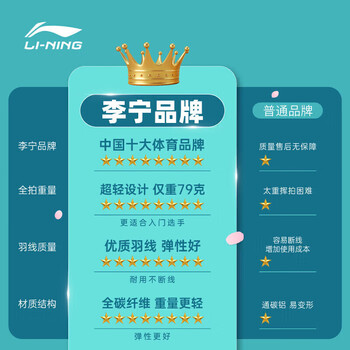 李宁（LI-NING）羽毛球拍超轻5u全碳素羽拍单拍套装锋影小钢炮已穿线 黑色