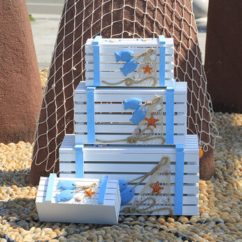 海洋工艺品厂 地中海家居装饰品收纳箱海洋实木箱子木盒子橱窗布置