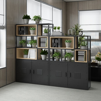 美式铁艺复古工业风隔断置物架花架收纳储物办公室屏风文柜隔段墙